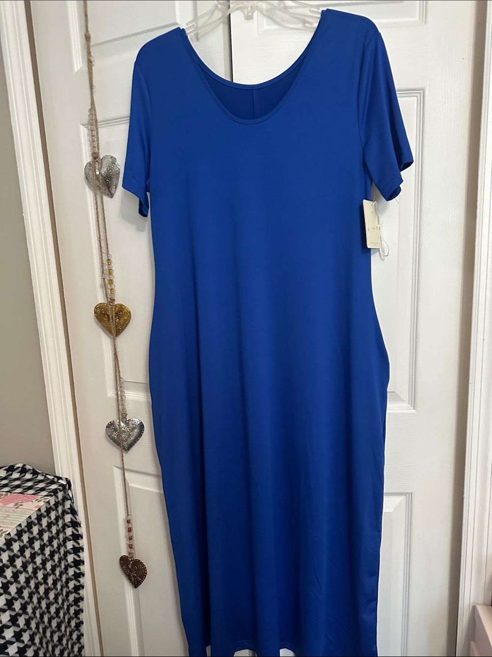 Blue Scoop Neck Short Sleeve Maxi Dress with pockets Sz L by Wild Blossom NWT